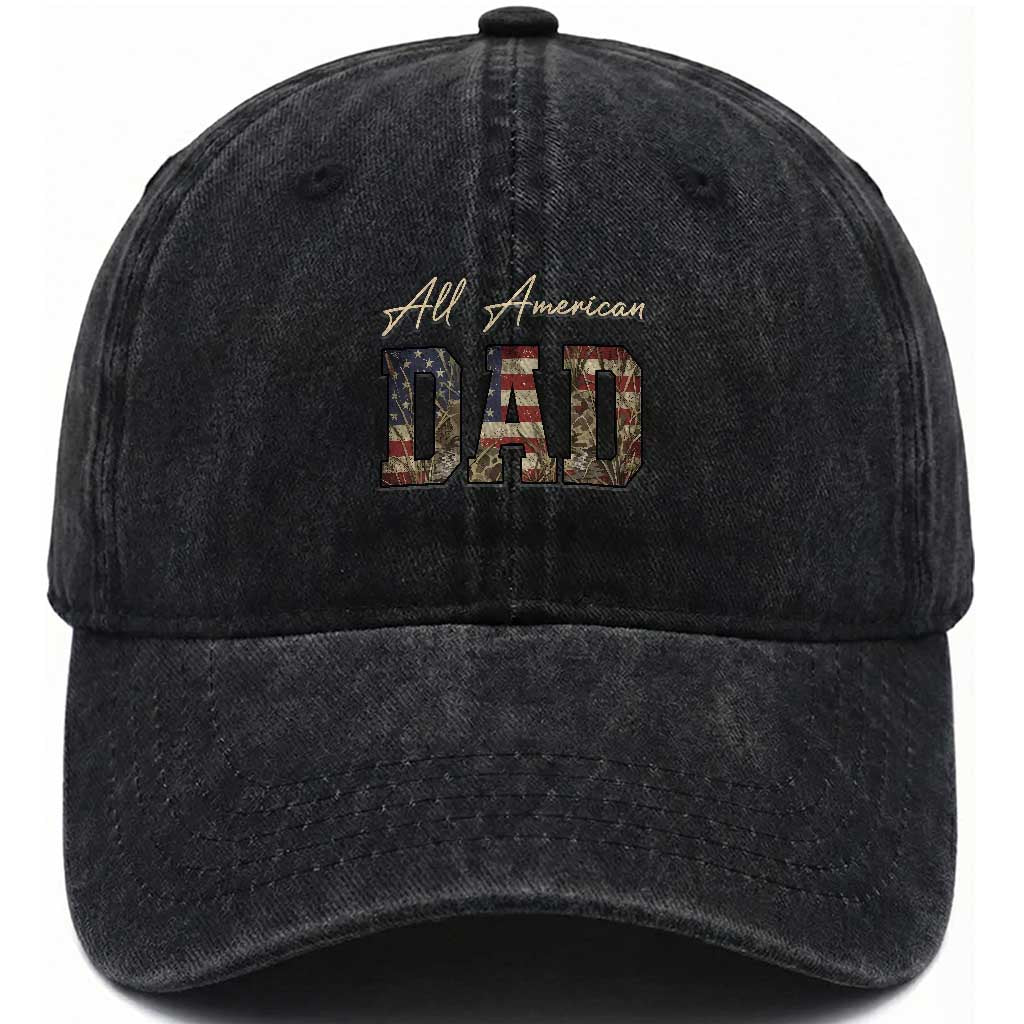 Retro All American Dad Washed Cotton Baseball Cap 4th of July Father's Day TS14 Print Your Wear