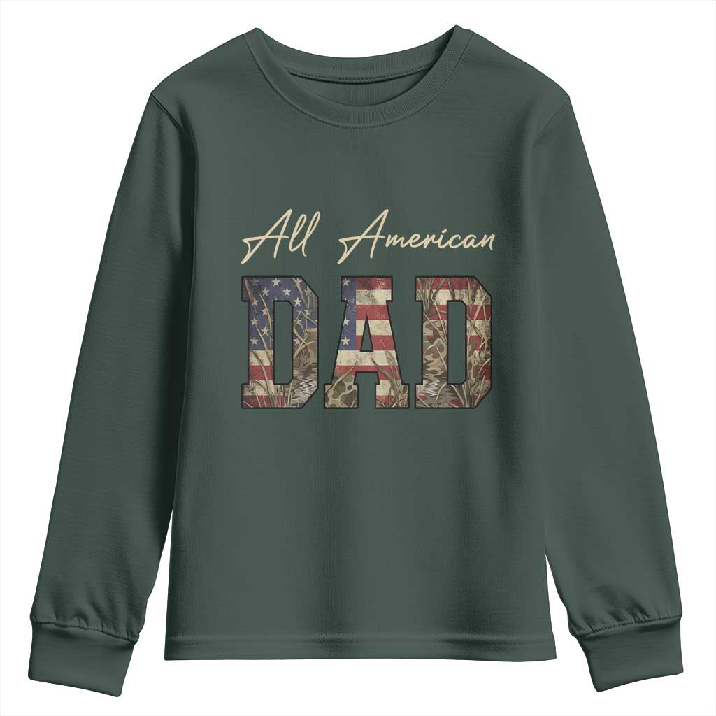 Retro All American Dad Youth Sweatshirt 4th of July Father's Day TS14 Dark Forest Green Print Your Wear