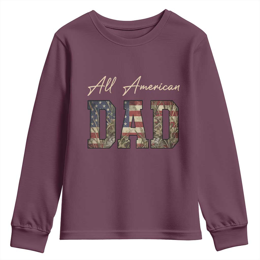 Retro All American Dad Youth Sweatshirt 4th of July Father's Day TS14 Maroon Print Your Wear