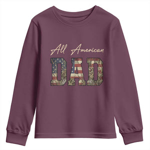 Retro All American Dad Youth Sweatshirt 4th of July Father's Day TS14 Maroon Print Your Wear