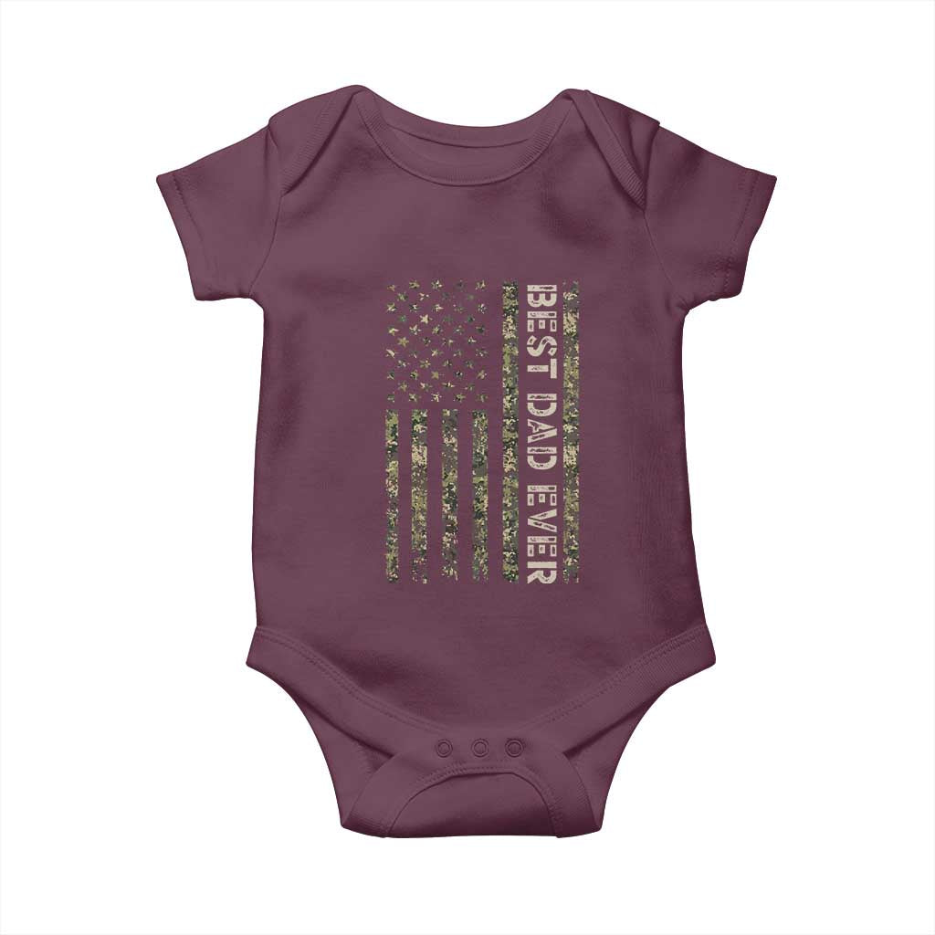 Best Dad Ever Baby Onesie Patriotic USA Flag 4th of July Camo American Flag Camouflage TS14 Maroon Print Your Wear