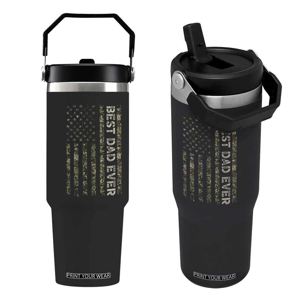 Best Dad Ever Flip Straw Tumbler Patriotic USA Flag 4th of July Camo American Flag Camouflage TS14 One Size: 30 oz Black Print Your Wear