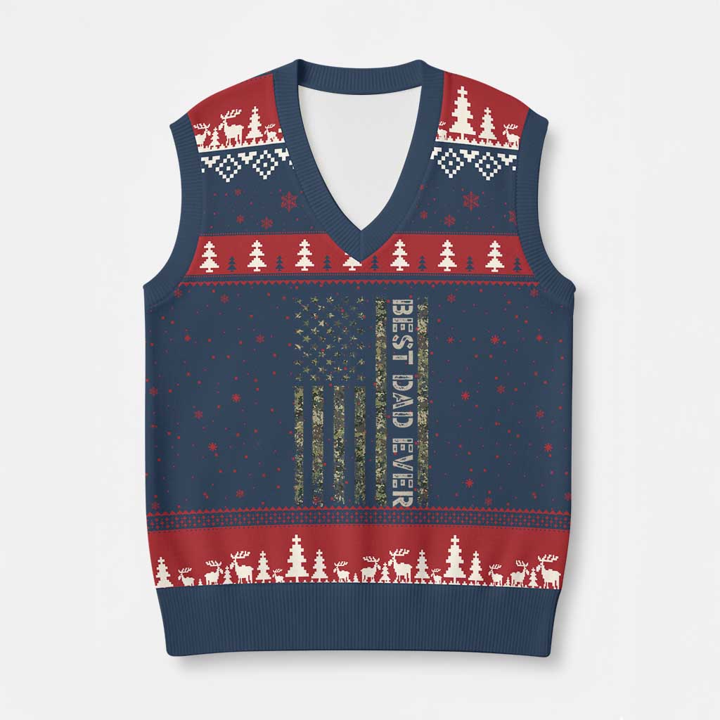Best Dad Ever V-Neck Knit Sweater Vest Patriotic USA Flag 4th of July Camo American Flag Camouflage TS14 Navy Red Print Your Wear