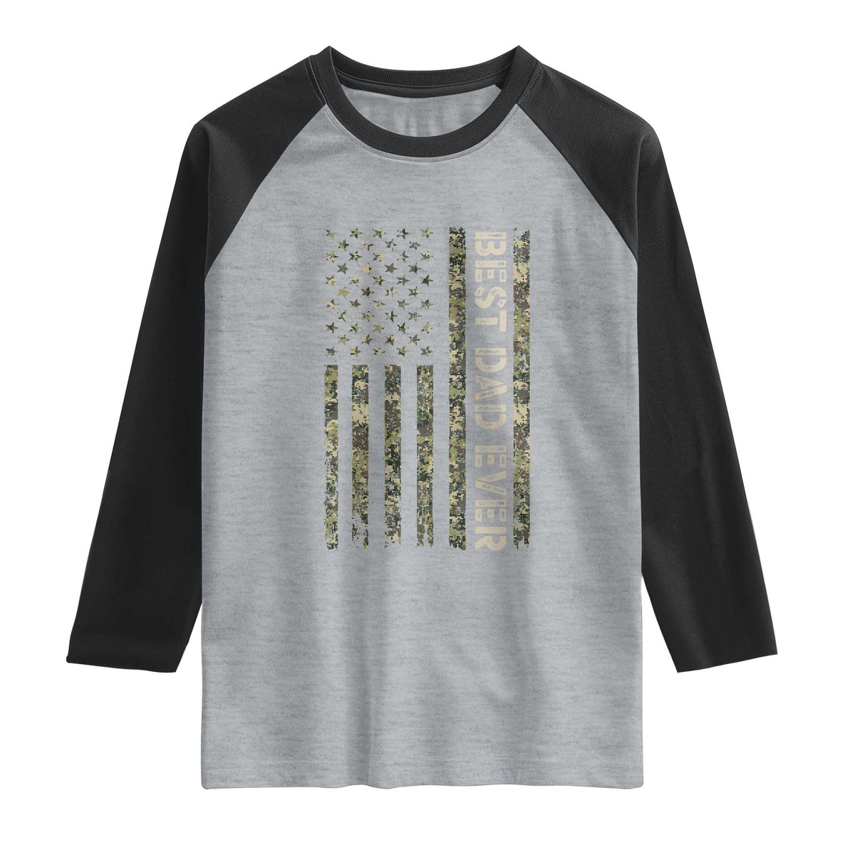 Best Dad Ever Raglan Shirt Patriotic USA Flag 4th of July Camo American Flag Camouflage TS14 Heather Gray Black Print Your Wear
