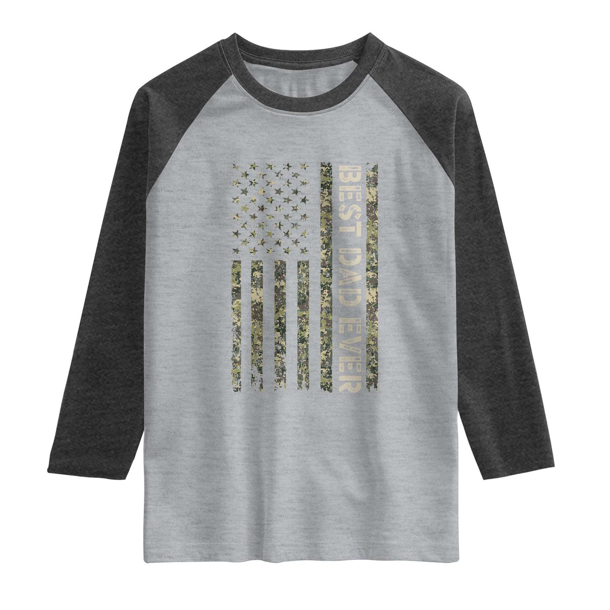 Best Dad Ever Raglan Shirt Patriotic USA Flag 4th of July Camo American Flag Camouflage TS14 Heather Gray Heather Charcoal Print Your Wear
