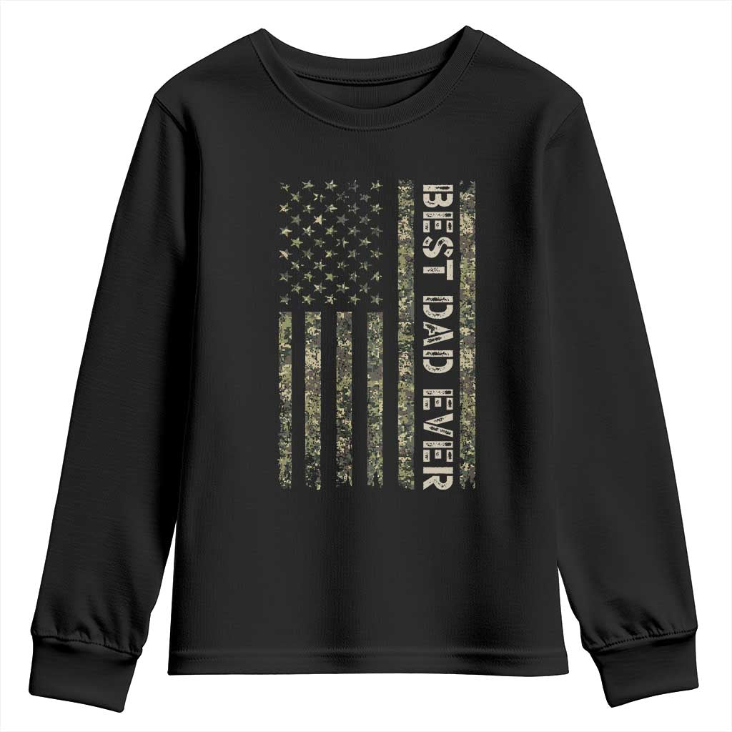 Best Dad Ever Youth Sweatshirt Patriotic USA Flag 4th of July Camo American Flag Camouflage TS14 Black Print Your Wear