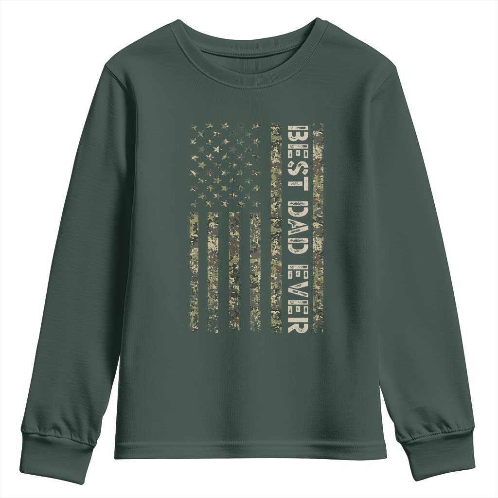 Best Dad Ever Youth Sweatshirt Patriotic USA Flag 4th of July Camo American Flag Camouflage TS14 Dark Forest Green Print Your Wear