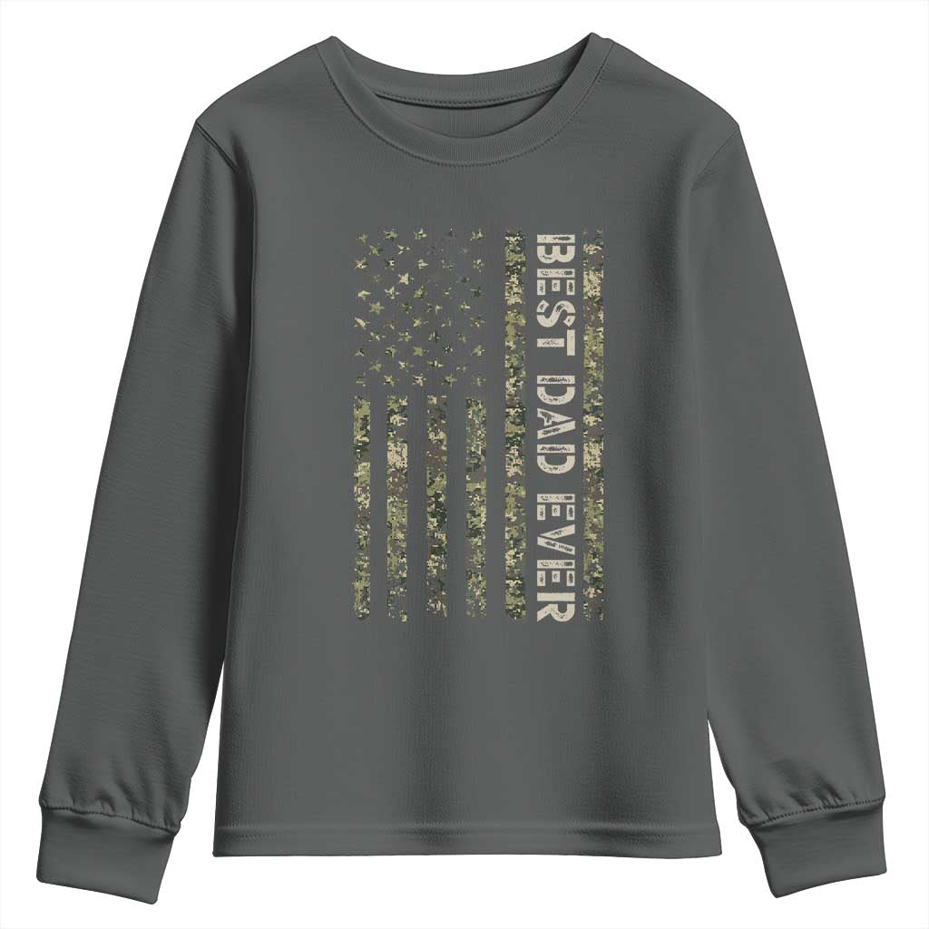 Best Dad Ever Youth Sweatshirt Patriotic USA Flag 4th of July Camo American Flag Camouflage TS14 Dark Heather Print Your Wear