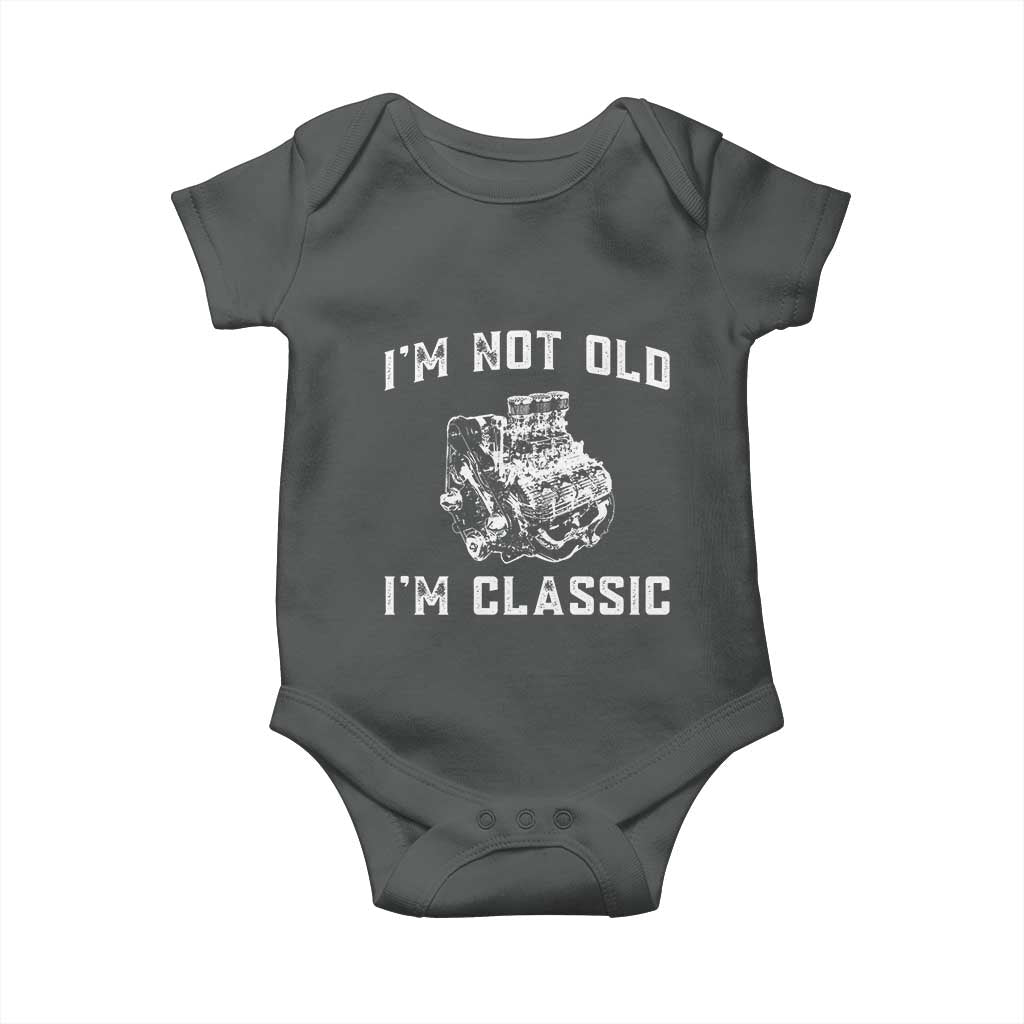 I'm Not Old I'm Classic Baby Onesie Flathead V8 Engine Silhouette
