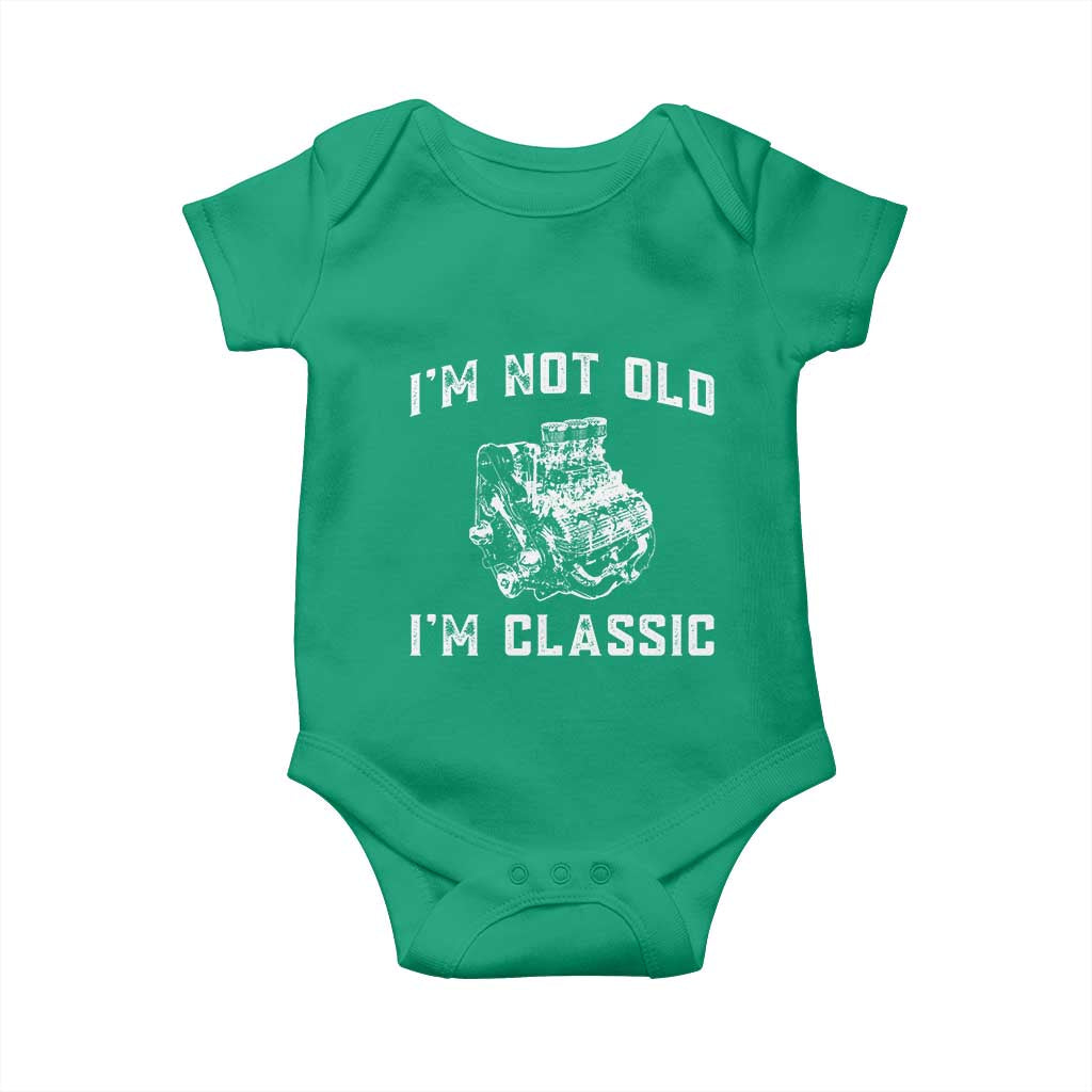 I'm Not Old I'm Classic Baby Onesie Flathead V8 Engine Silhouette