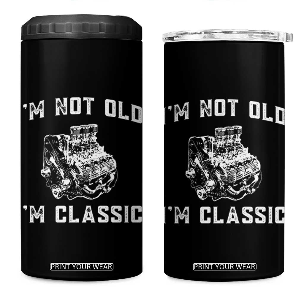 I'm Not Old I'm Classic 4 in 1 Can Cooler Tumbler Flathead V8 Engine Silhouette