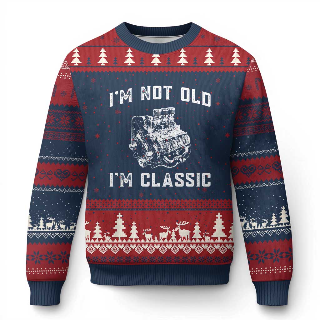 I'm Not Old I'm Classic Ugly Christmas Sweater Flathead V8 Engine Silhouette