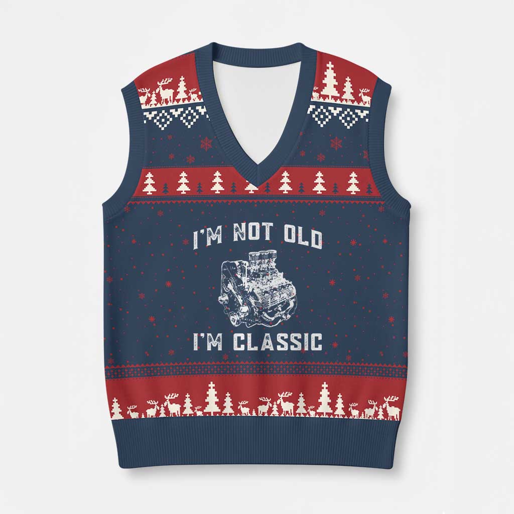 I'm Not Old I'm Classic V-Neck Knit Sweater Vest Flathead V8 Engine Silhouette TS14 Navy Red Print Your Wear