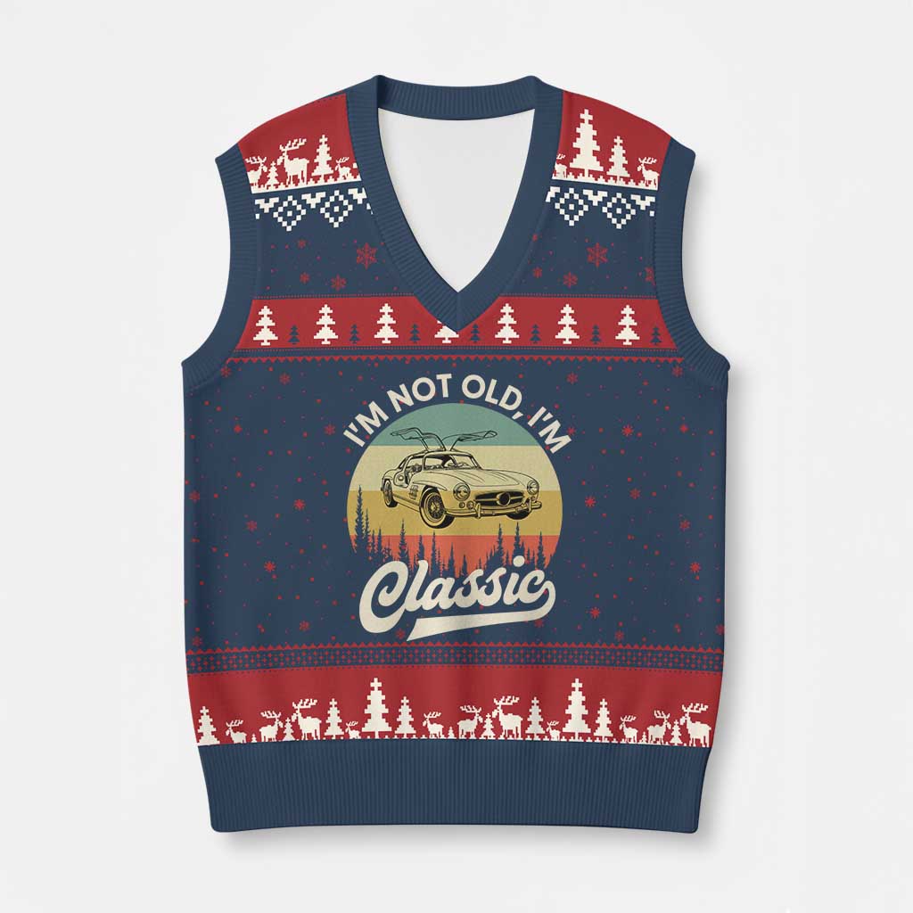 I'm Not Old I'm Classic V-Neck Knit Sweater Vest Retro Sports Car Euro Classic