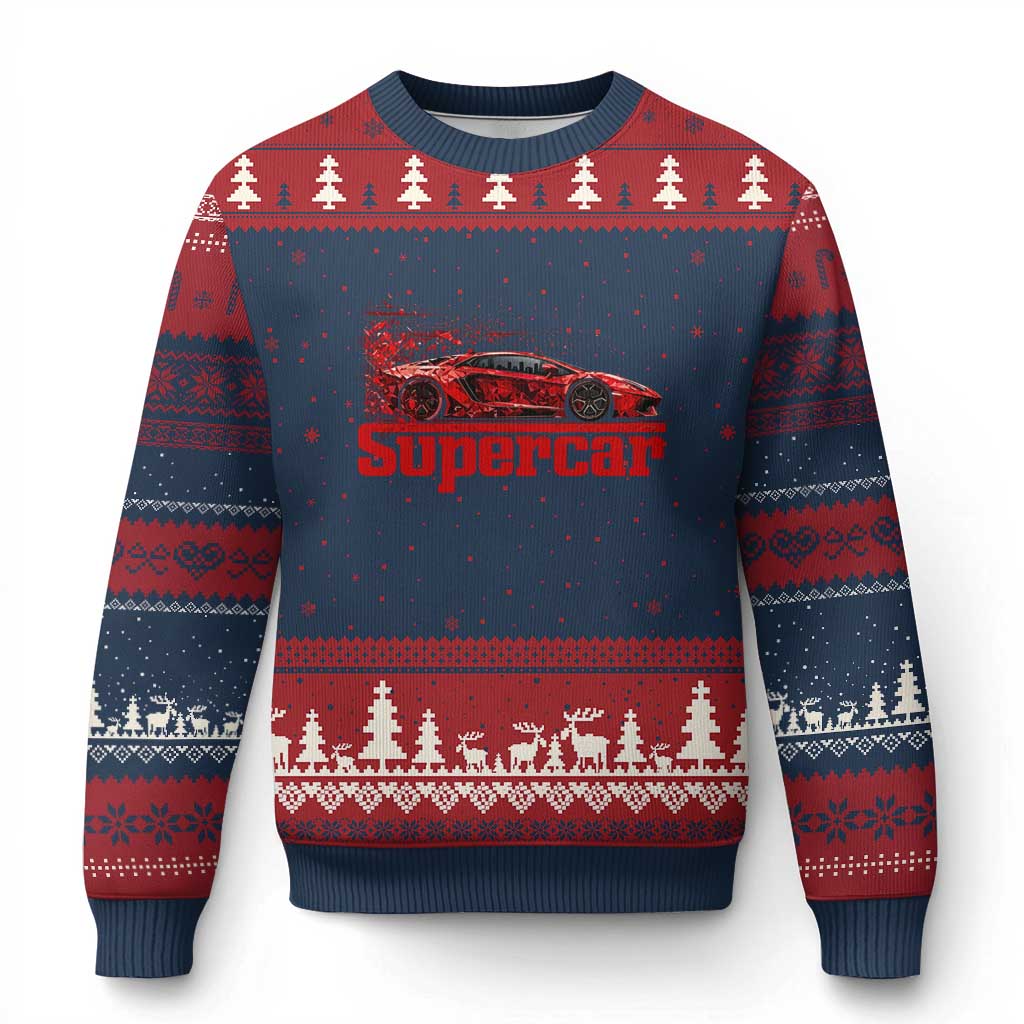 Supercar Exotic Italian Sports Car Graphic Ugly Christmas Sweater