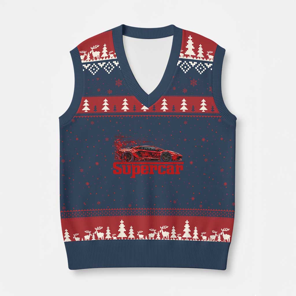 Supercar Exotic Italian Sports Car Graphic V-Neck Knit Sweater Vest TS14 Navy Red Print Your Wear