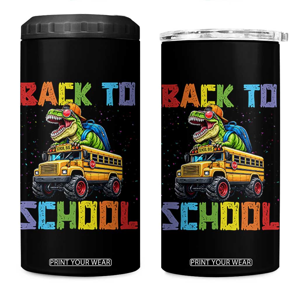 Bruh We Back 4 in 1 Can Cooler Tumbler Funny Dinosaur Back To School Dinosaur
