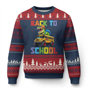 Bruh We Back Ugly Christmas Sweater Funny Dinosaur Back To School Dinosaur