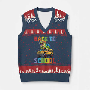 Bruh We Back V-Neck Knit Sweater Vest Funny Dinosaur Back To School Dinosaur