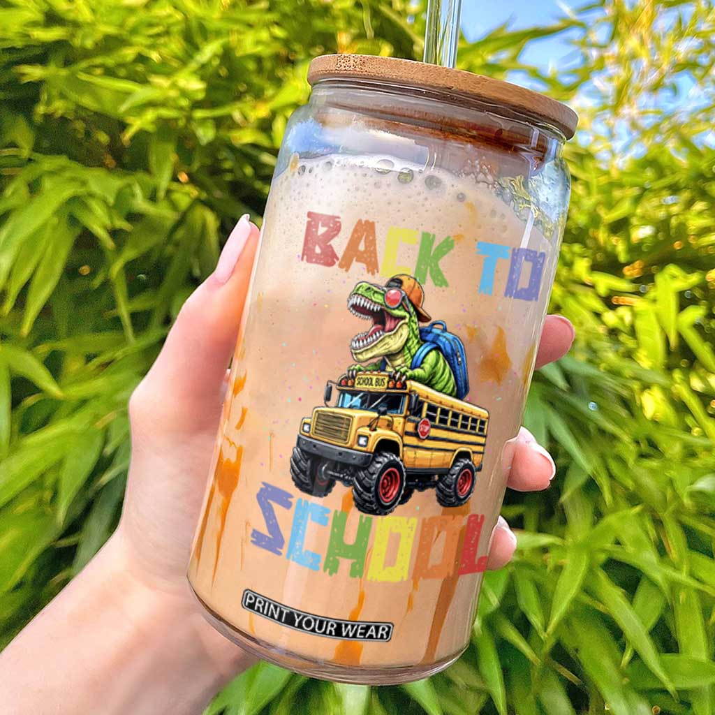 Bruh We Back Glass Can Funny Dinosaur Back To School Dinosaur