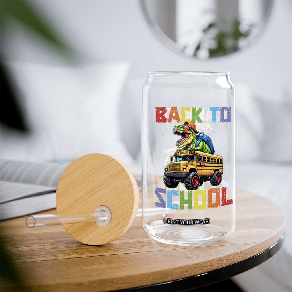 Bruh We Back Glass Can Funny Dinosaur Back To School Dinosaur
