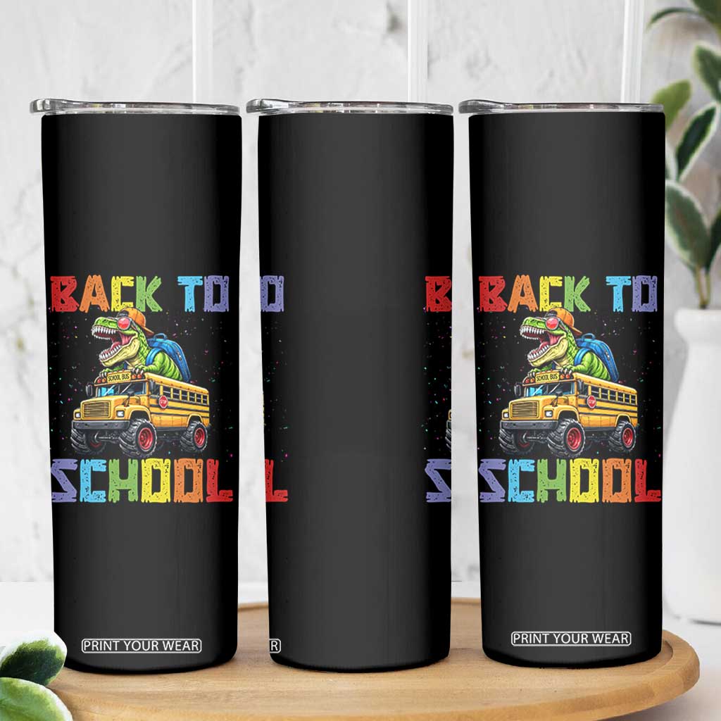 Bruh We Back Skinny Tumbler Funny Dinosaur Back To School Dinosaur