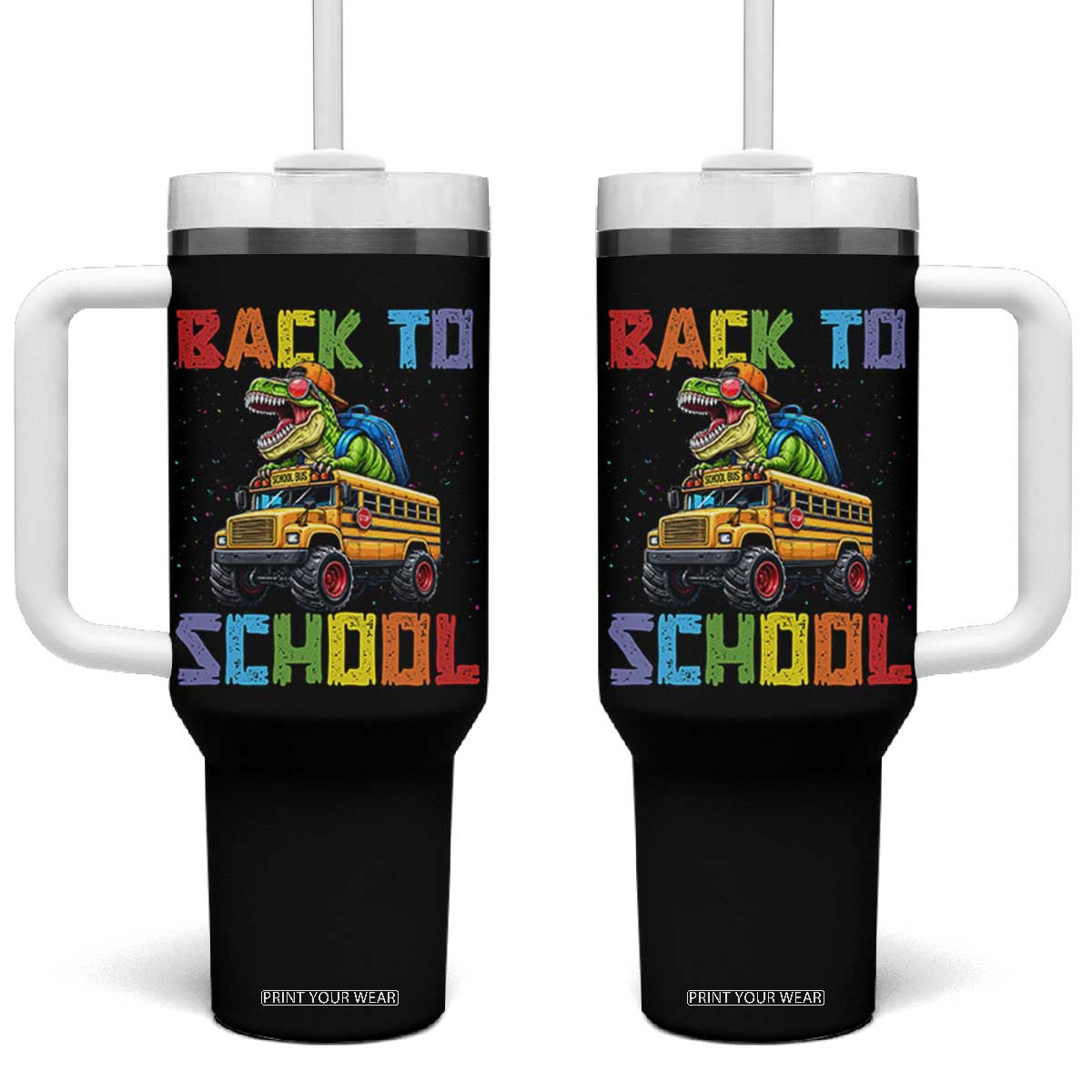Bruh We Back Tumbler With Handle Funny Dinosaur Back To School Dinosaur TS14 One Size: 40 oz Black Print Your Wear