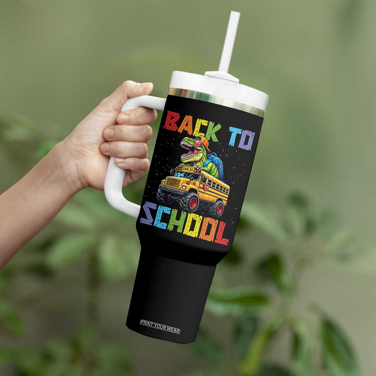 Bruh We Back Tumbler With Handle Funny Dinosaur Back To School Dinosaur