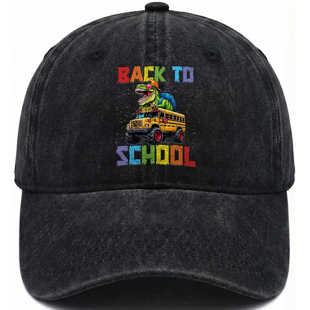 Bruh We Back Washed Cotton Baseball Cap Funny Dinosaur Back To School Dinosaur