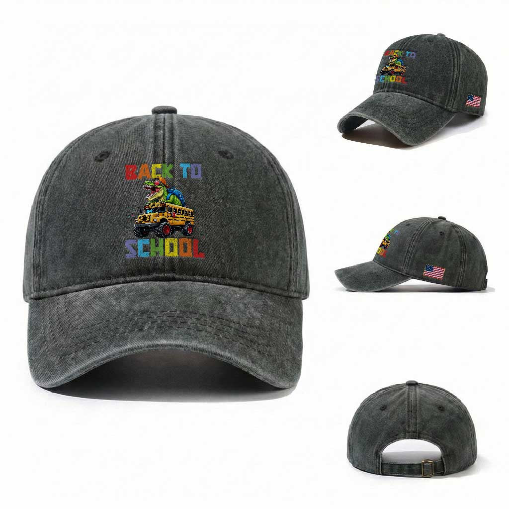 Bruh We Back Washed Cotton Baseball Cap Funny Dinosaur Back To School Dinosaur