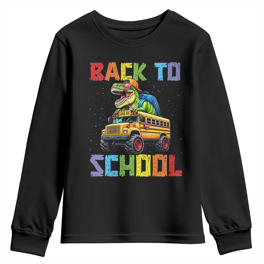 Bruh We Back Youth Sweatshirt Funny Dinosaur Back To School Dinosaur TS14 Black Print Your Wear