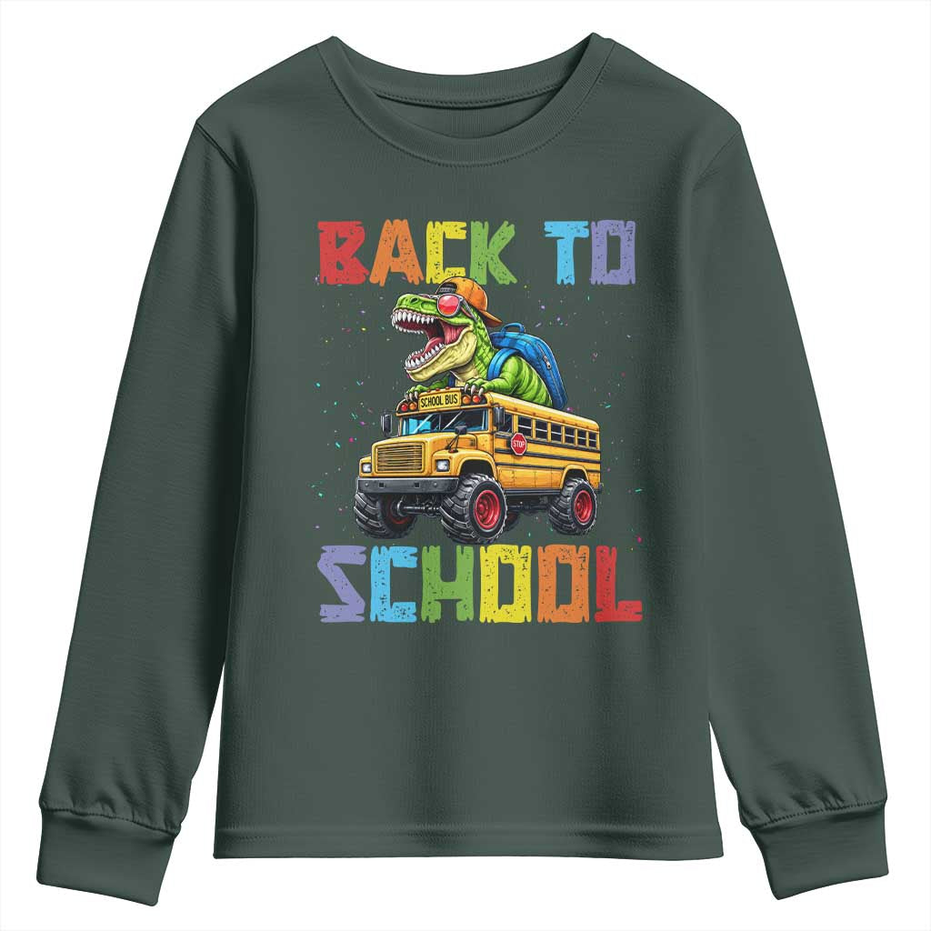 Bruh We Back Youth Sweatshirt Funny Dinosaur Back To School Dinosaur