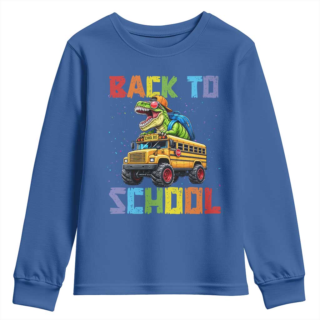 Bruh We Back Youth Sweatshirt Funny Dinosaur Back To School Dinosaur