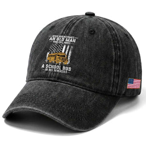 Funny School Bus Driver Washed Cotton Baseball Cap Never Underestimate an Old Man Who Still Drives A School Bus