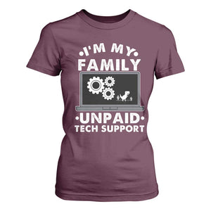 I Am My Familys Unpaid Tech Support T Shirt For Women Funny Computer IT Nerd Humor TS14 Maroon Print Your Wear