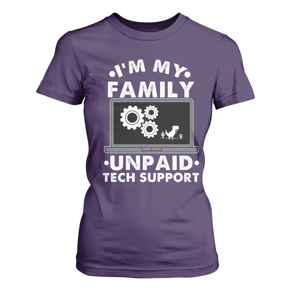 I Am My Familys Unpaid Tech Support T Shirt For Women Funny Computer IT Nerd Humor TS14 Purple Print Your Wear