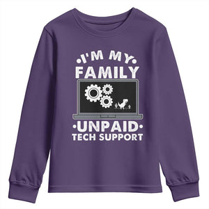 I Am My Familys Unpaid Tech Support Youth Sweatshirt Funny Computer IT Nerd Humor TS14 Purple Print Your Wear