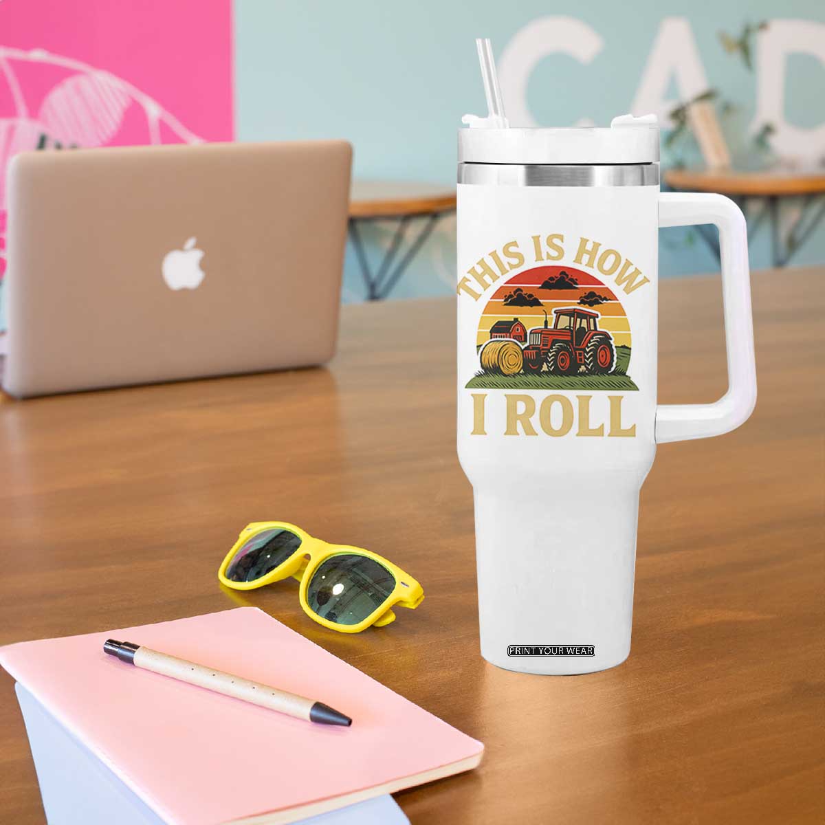 Funny Farming Tractor Tumbler With Handle This Is How I Roll Farmer TS14 Print Your Wear