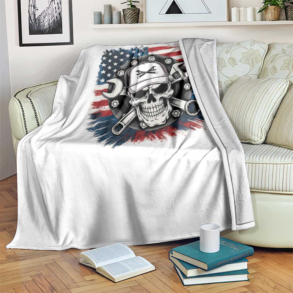 American Flag Skull Mechanic Throw Blanket Labor Day Patriotic USA TS14 Print Your Wear