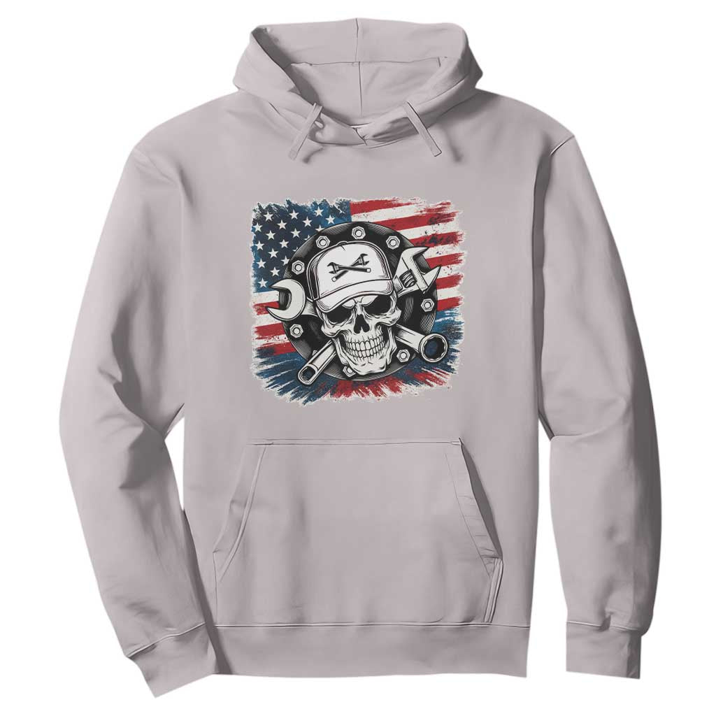 American Flag Skull Mechanic Hoodie Labor Day Patriotic USA TS14 Ice Gray Print Your Wear