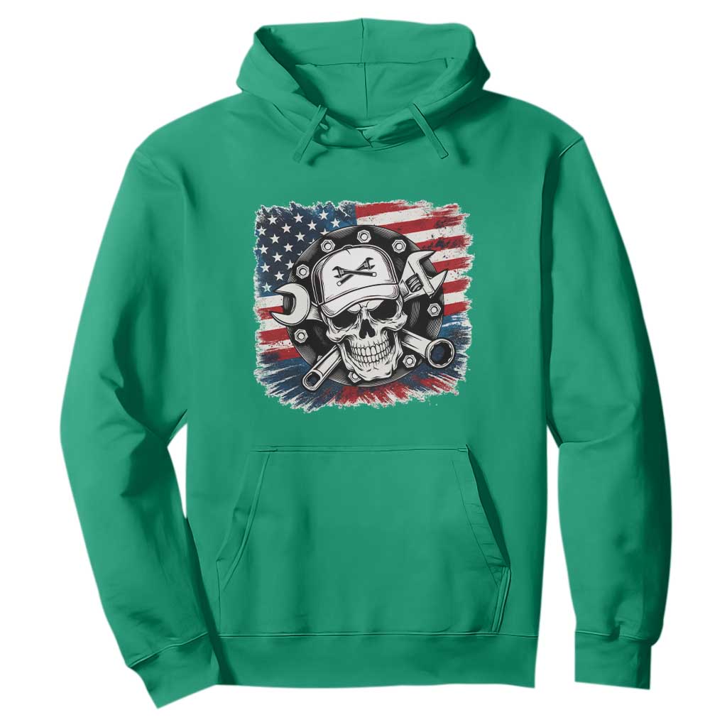 American Flag Skull Mechanic Hoodie Labor Day Patriotic USA TS14 Irish Green Print Your Wear