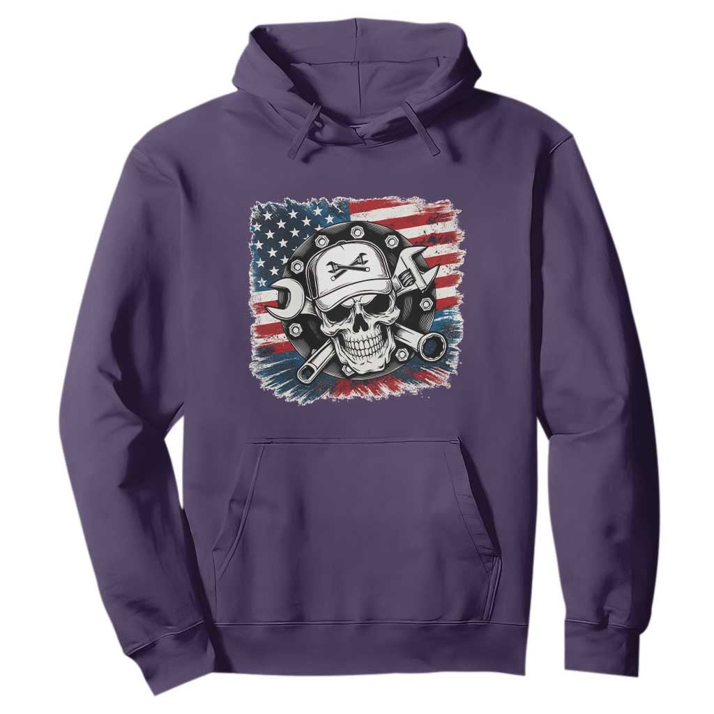 American Flag Skull Mechanic Hoodie Labor Day Patriotic USA TS14 Purple Print Your Wear