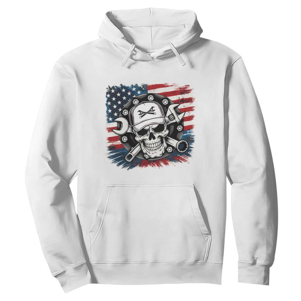 American Flag Skull Mechanic Hoodie Labor Day Patriotic USA TS14 White Print Your Wear