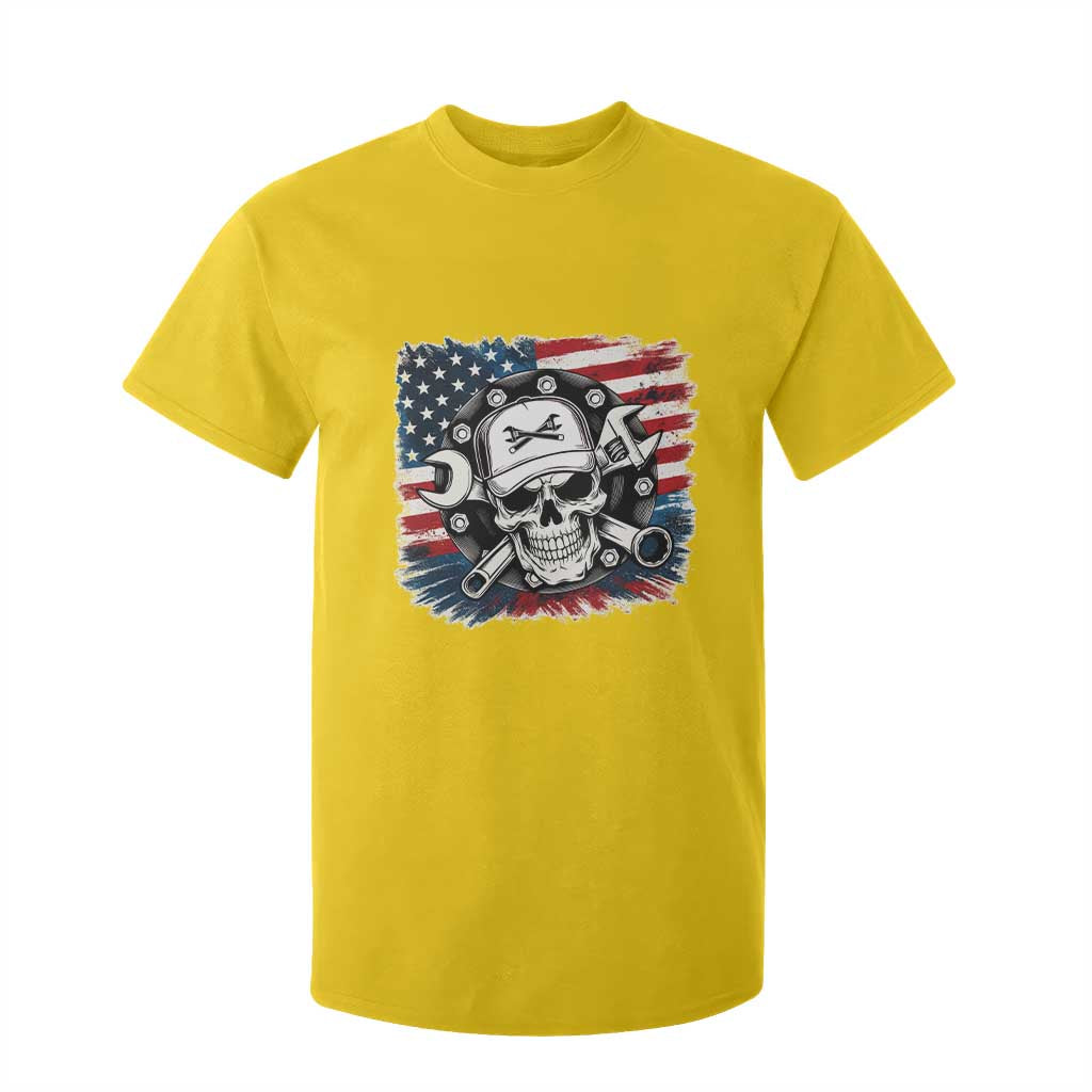 American Flag Skull Mechanic T Shirt For Kid Labor Day Patriotic USA TS14 Daisy Print Your Wear