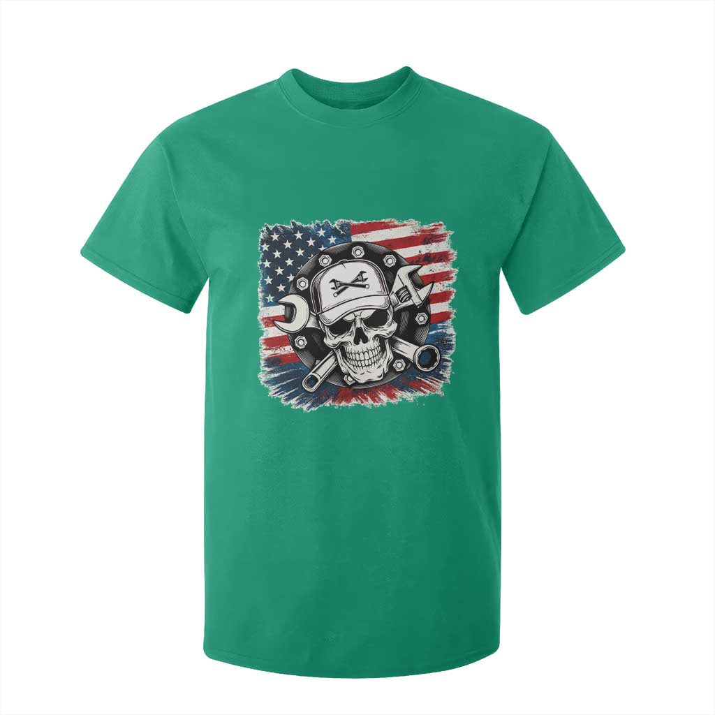 American Flag Skull Mechanic T Shirt For Kid Labor Day Patriotic USA TS14 Irish Green Print Your Wear
