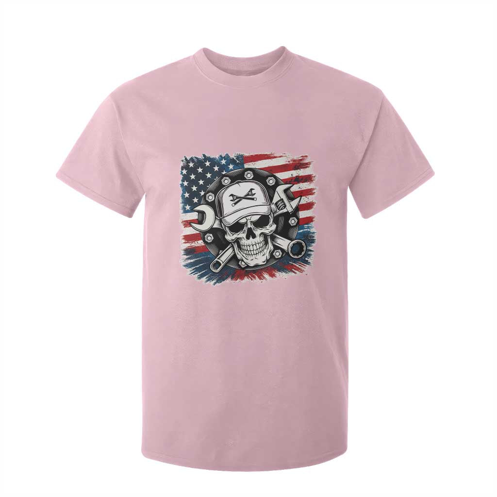 American Flag Skull Mechanic T Shirt For Kid Labor Day Patriotic USA TS14 Light Pink Print Your Wear