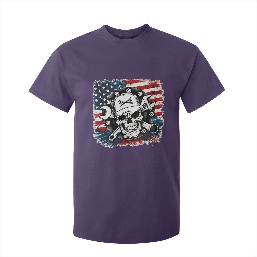 American Flag Skull Mechanic T Shirt For Kid Labor Day Patriotic USA TS14 Purple Print Your Wear
