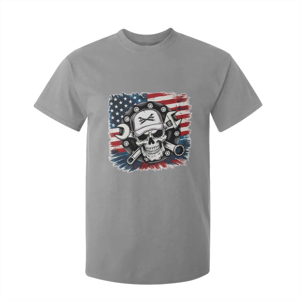 American Flag Skull Mechanic T Shirt For Kid Labor Day Patriotic USA TS14 Sport Gray Print Your Wear