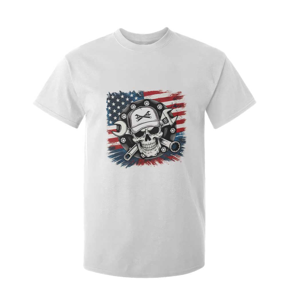 American Flag Skull Mechanic T Shirt For Kid Labor Day Patriotic USA TS14 White Print Your Wear