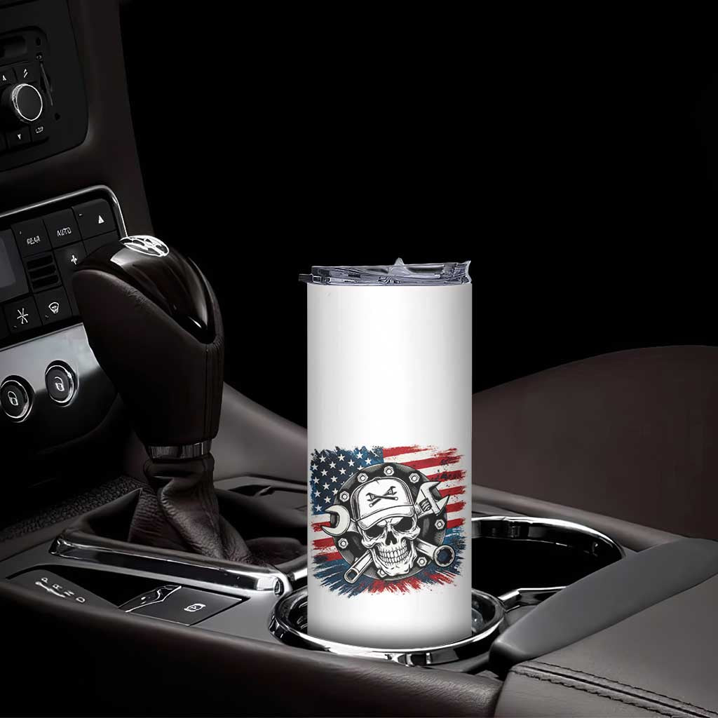 American Flag Skull Mechanic Skinny Tumbler Labor Day Patriotic USA TS14 Print Your Wear